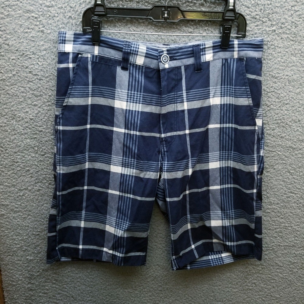 Islandia Men's 36 Plaid Blue Chino Shorts 36.25" 10" 12.5"